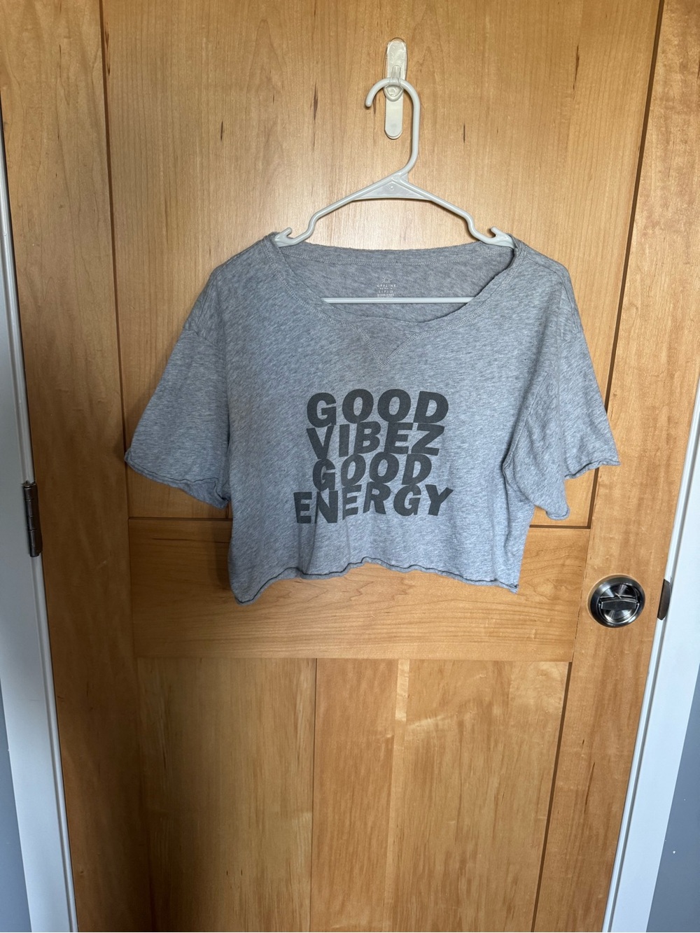Aprico Gray 'Good Vibez Good Energy' Cropped Tee